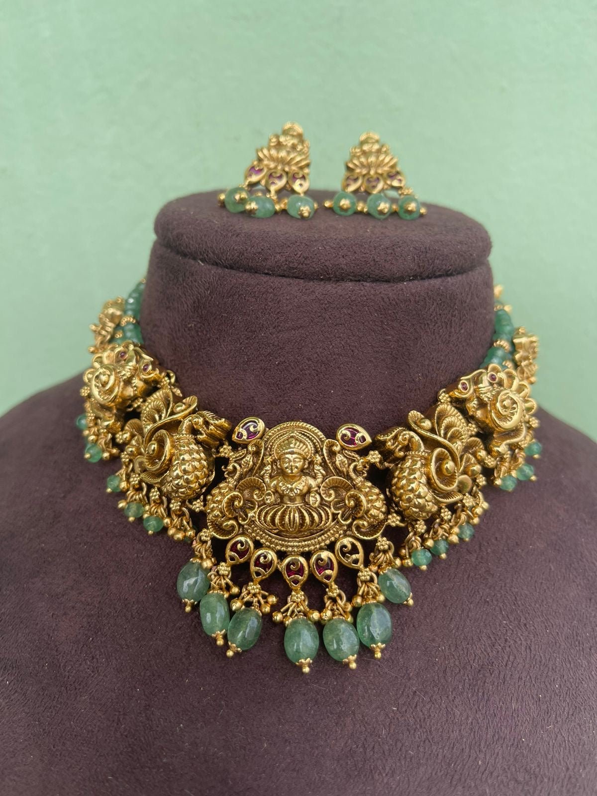 Lakshmi pearl embossed choker with earrings - Alluring Accessories