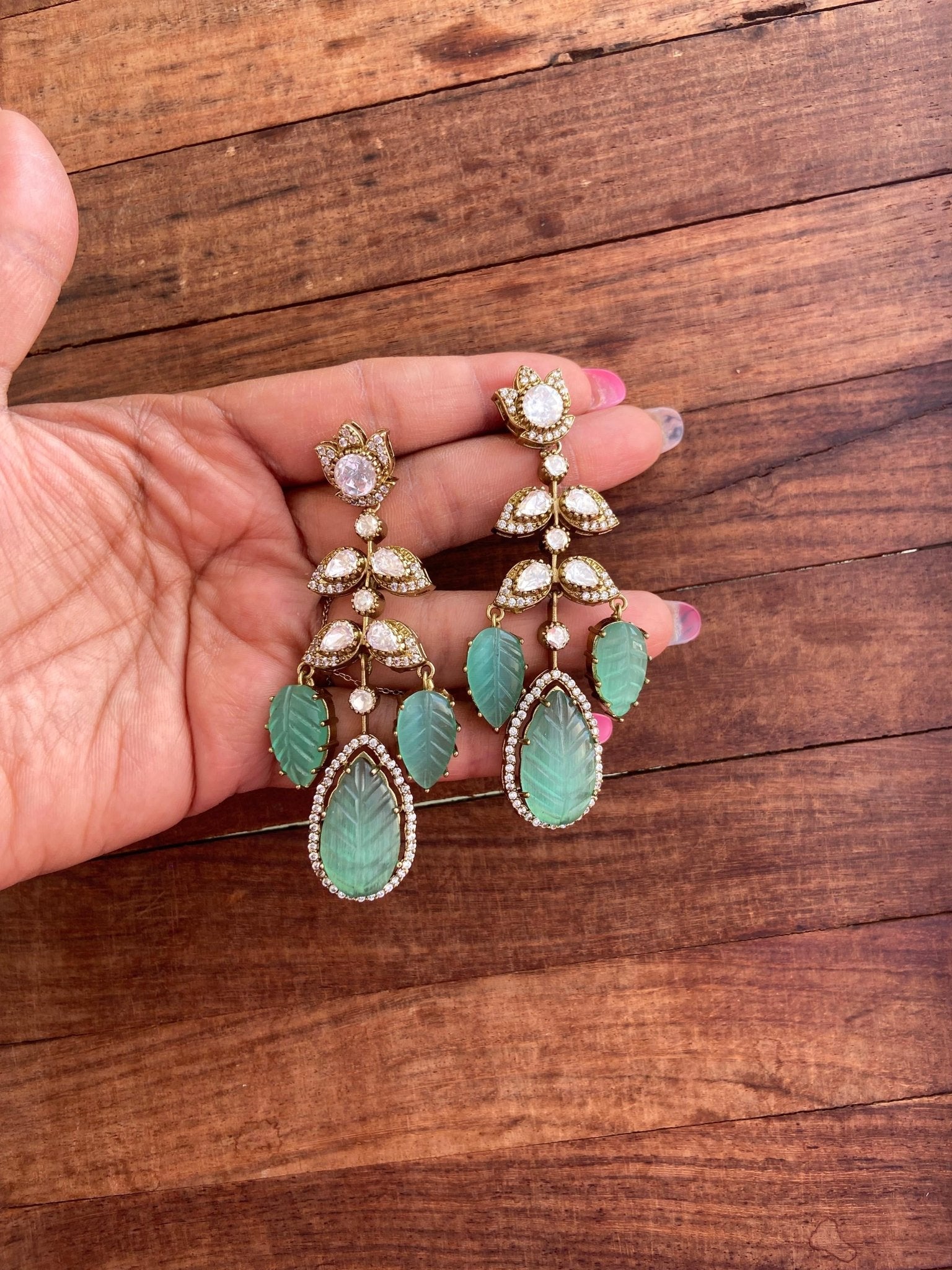 Leaf engraved moissanite statement earrings - Alluring Accessories