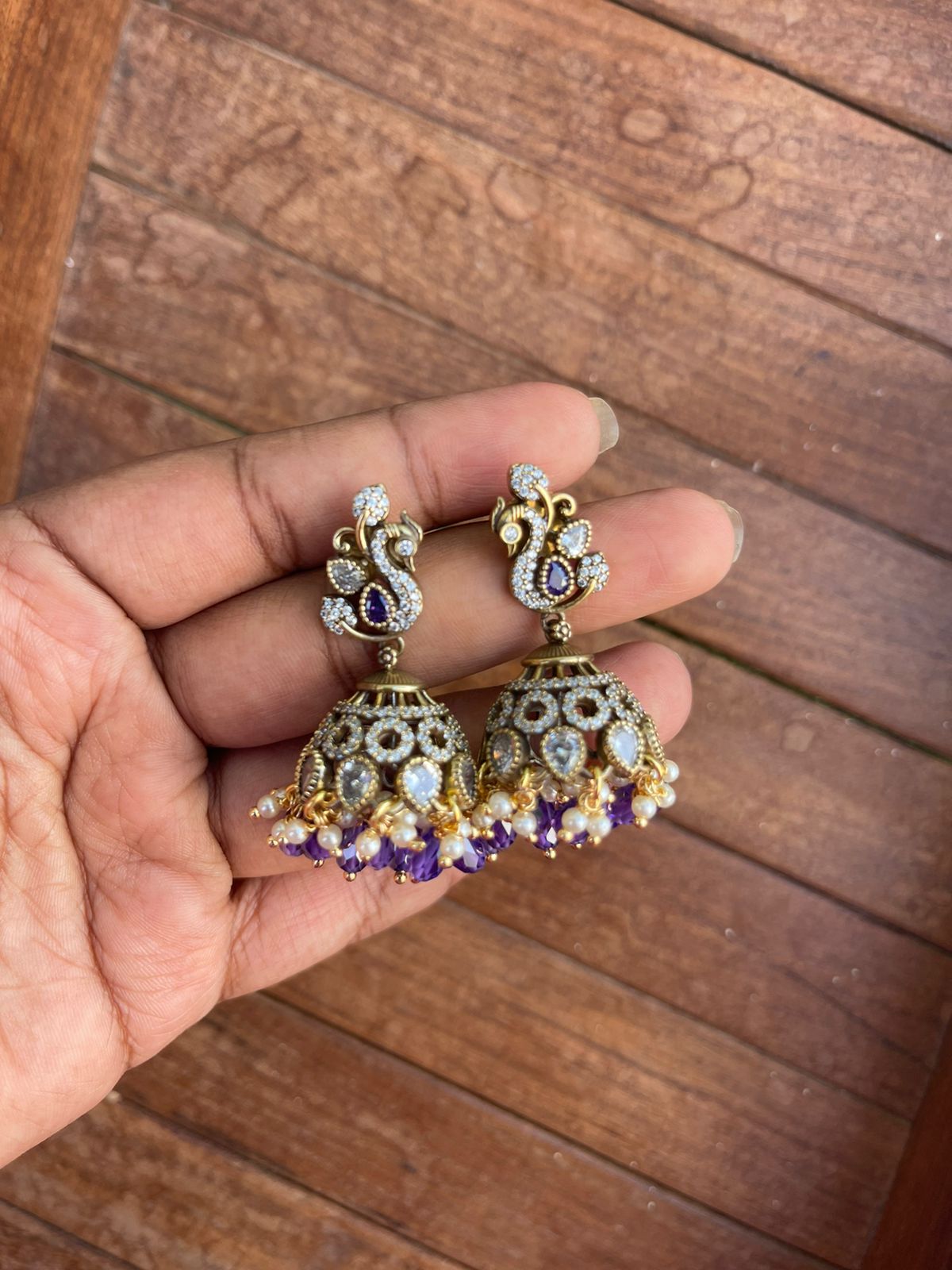 Leaf peacock affordable polki jhumkas - Alluring Accessories