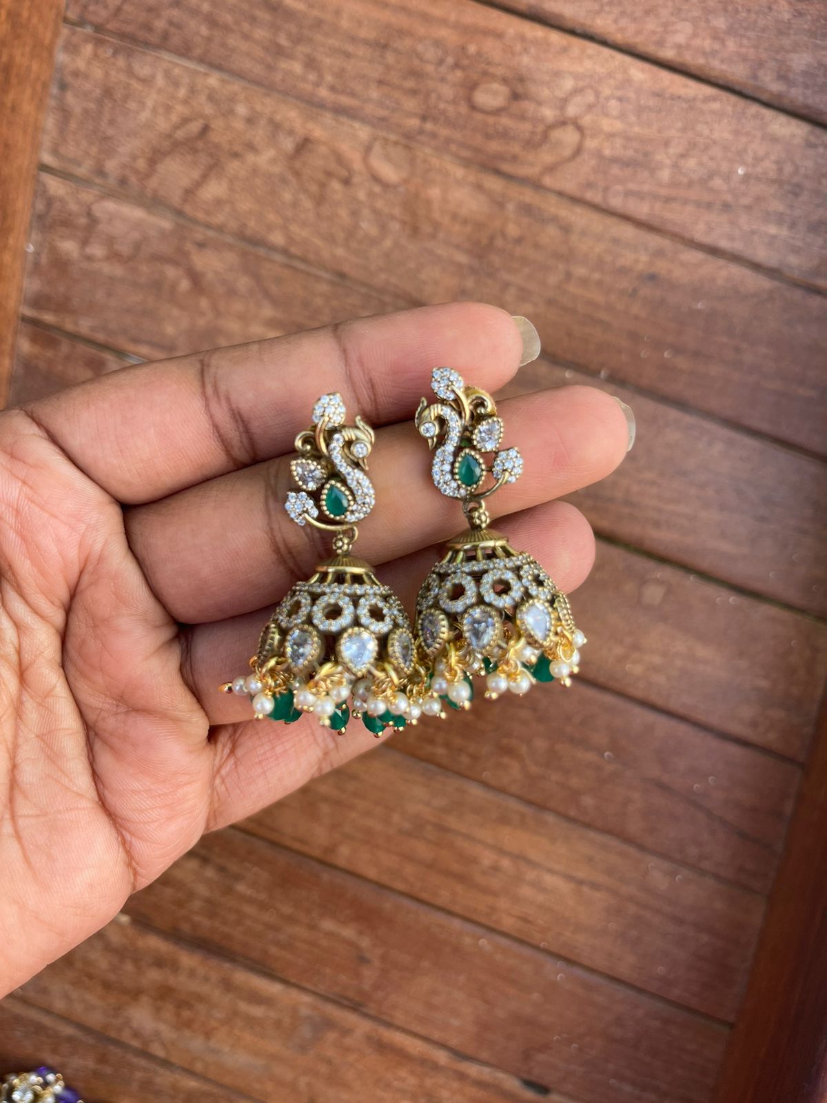 Leaf peacock affordable polki jhumkas - Alluring Accessories