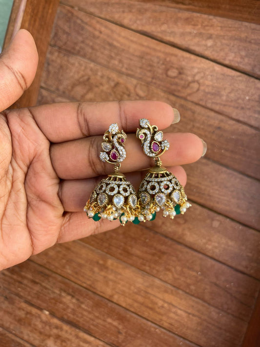 Leaf peacock affordable polki jhumkas - Alluring Accessories