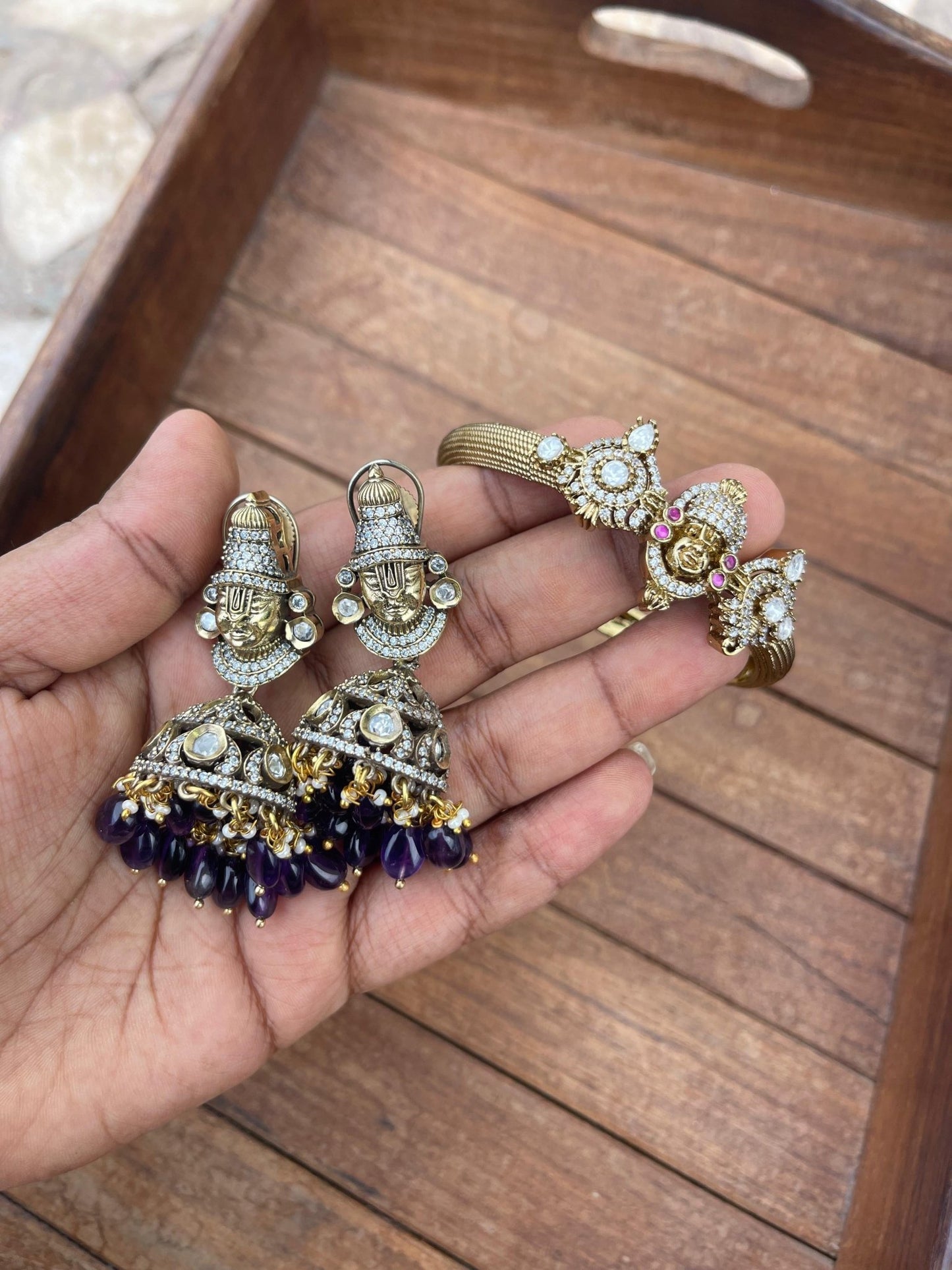 Lord balaji jhumkas and bracelet combo - Alluring Accessories