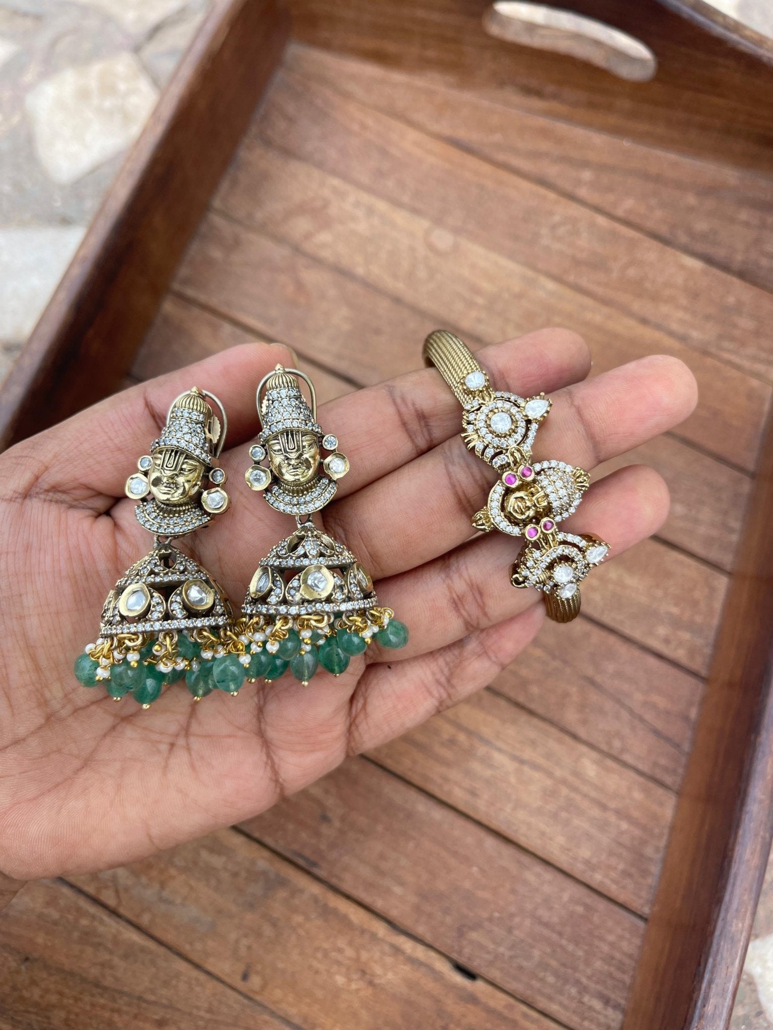 Lord balaji jhumkas and bracelet combo - Alluring Accessories