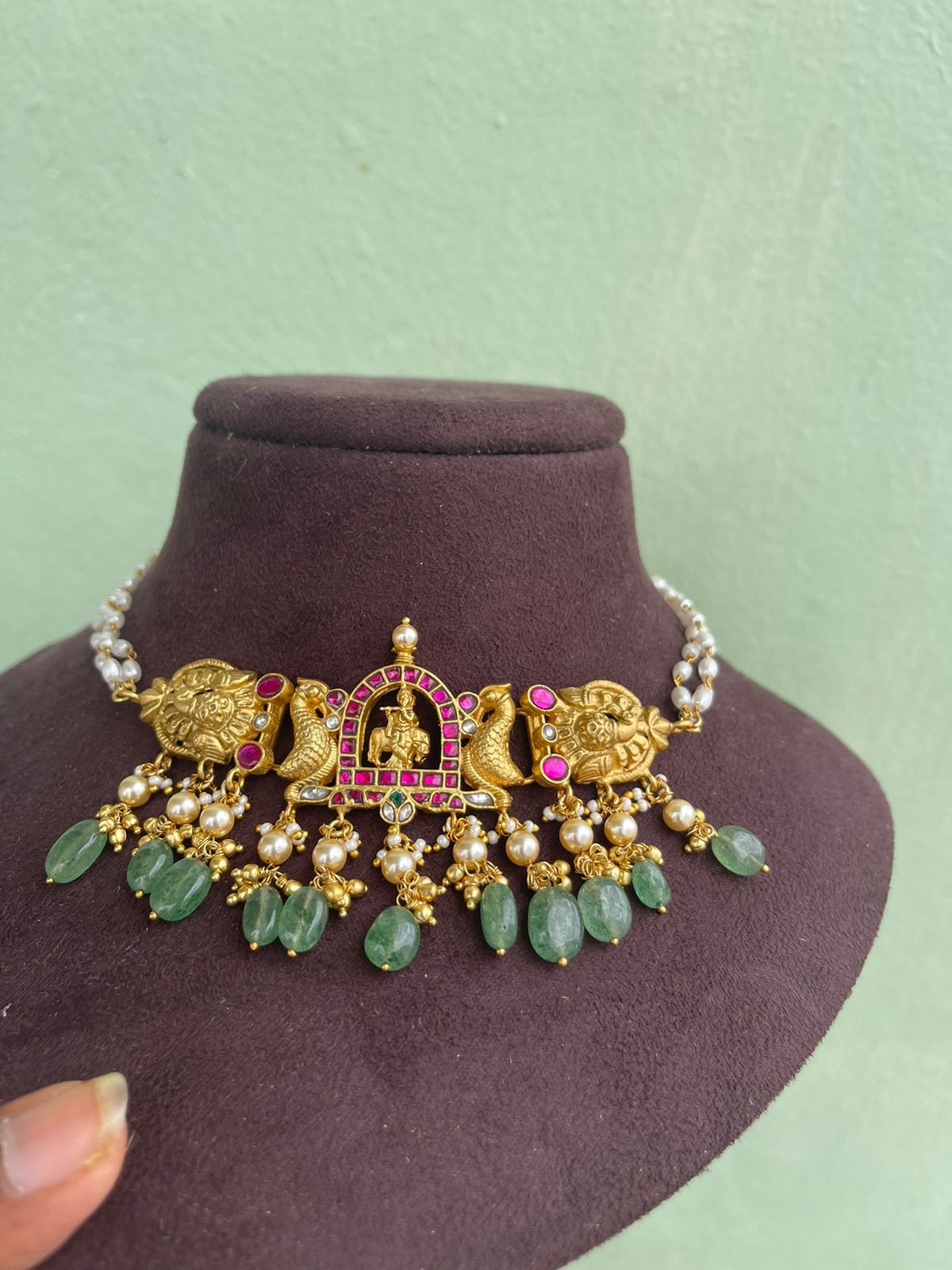 Lord Krishna real Kundan pearl choker with jhumkas - Alluring Accessories