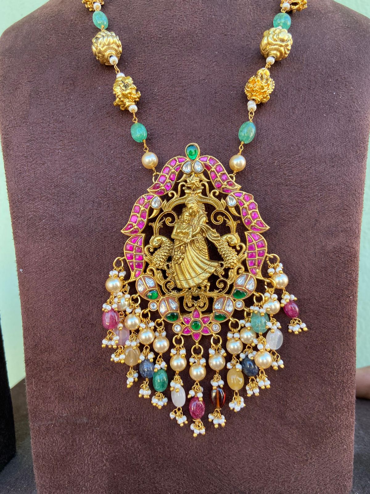 Lord Radha Krishna peacock real Kundan pastel coloured beads mala - Alluring Accessories