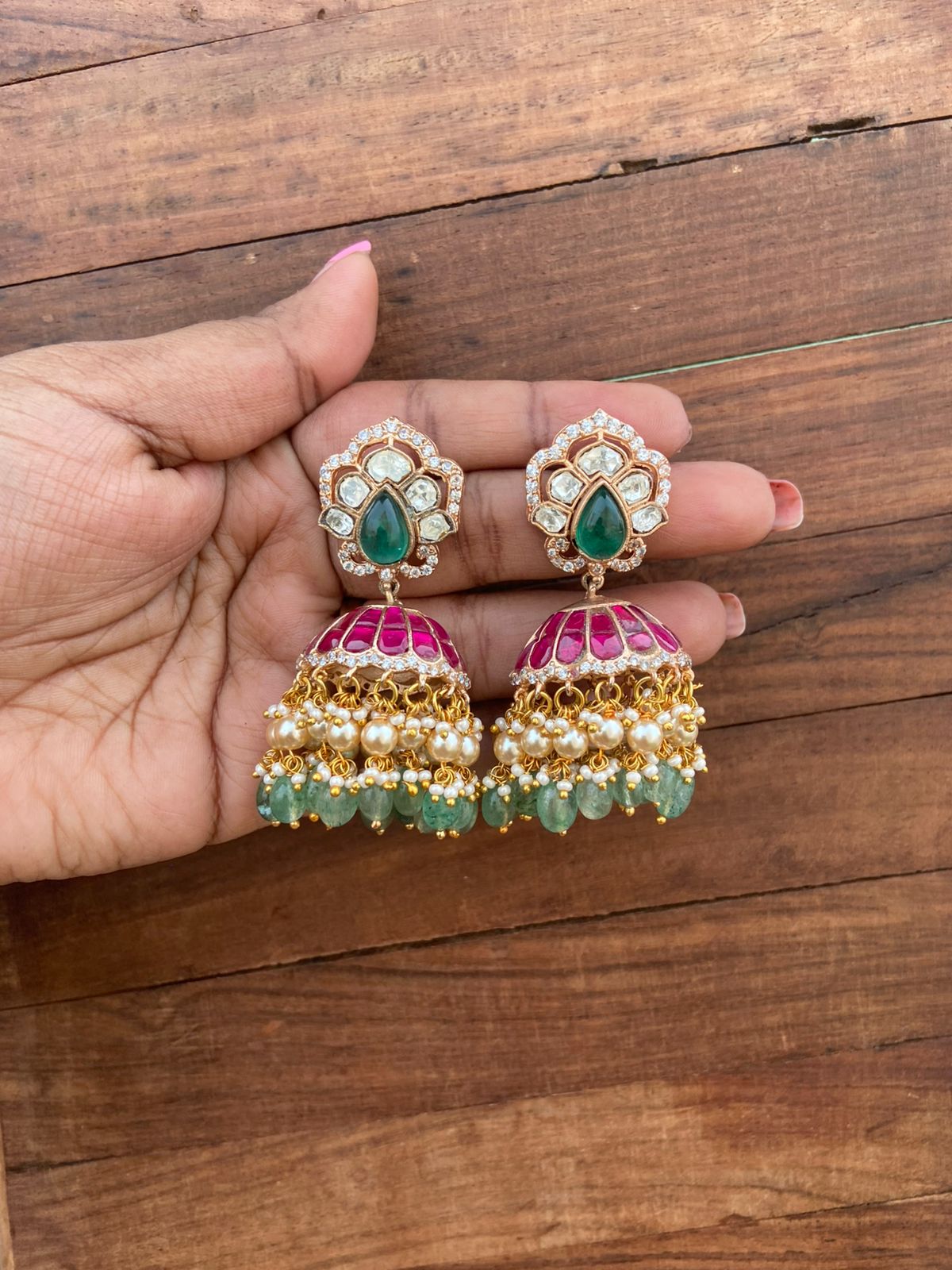 Moissanite multi coloured real kundan jhumkas 5 - Alluring Accessories