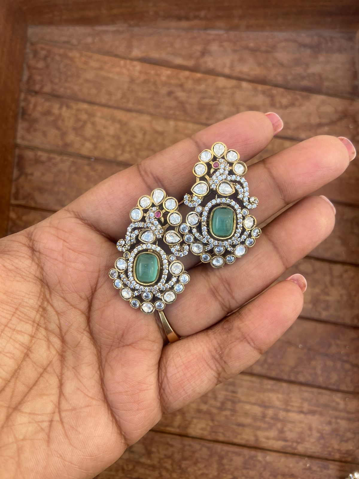 Moissanite peacock rectangle drop earrings - Alluring Accessories