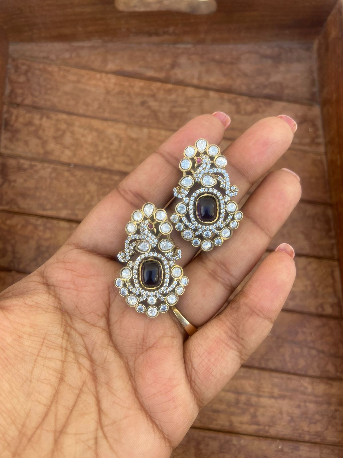 Moissanite peacock rectangle drop earrings - Alluring Accessories