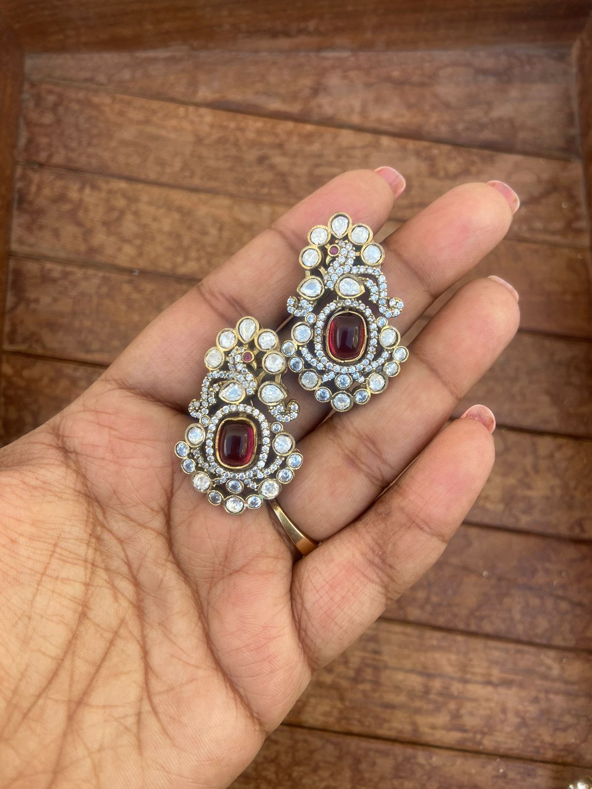 Moissanite peacock rectangle drop earrings - Alluring Accessories