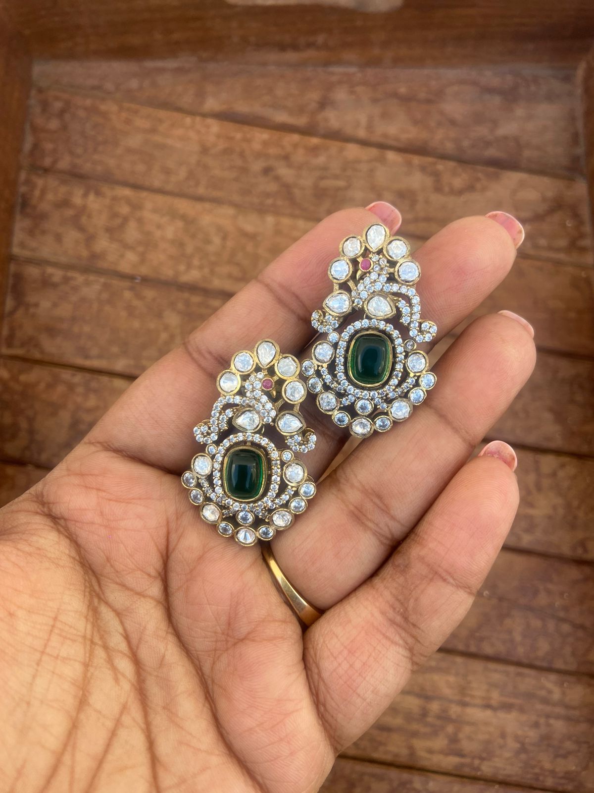 Moissanite peacock rectangle drop earrings - Alluring Accessories