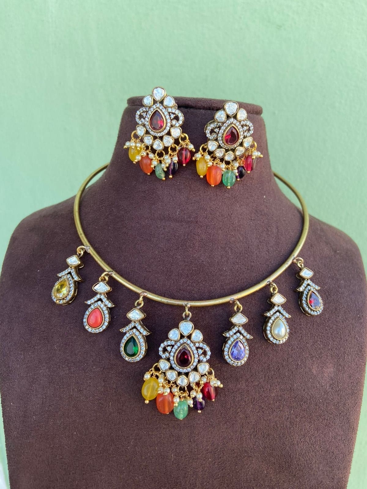 Multicoloured moissanite kante necklace - Alluring Accessories