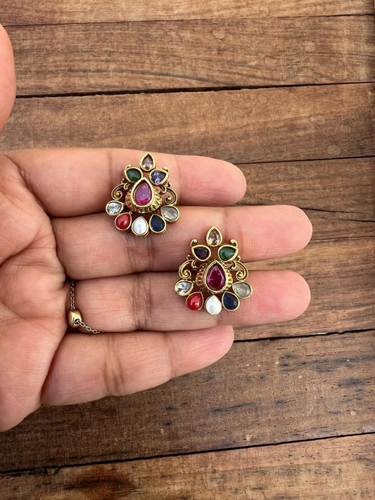 Navaratan antique finish studs - Alluring Accessories