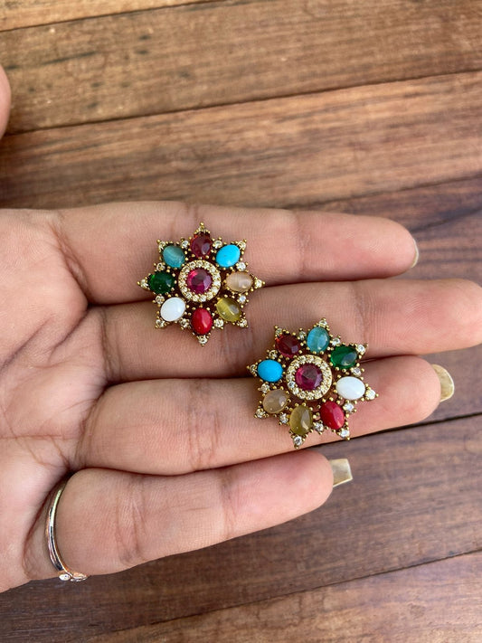 Navaratan/Pastel colour flower studs design2 - Alluring Accessories