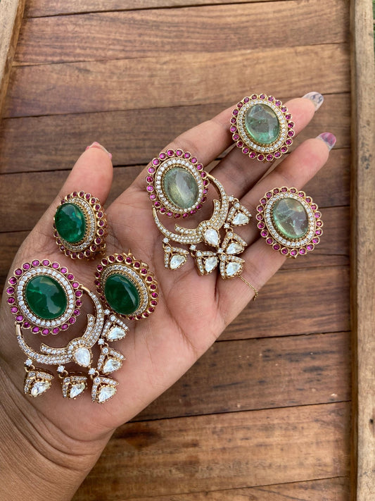 Oval moissanite real Kundan statement locket combo with earrings and Hasli - Alluring Accessories