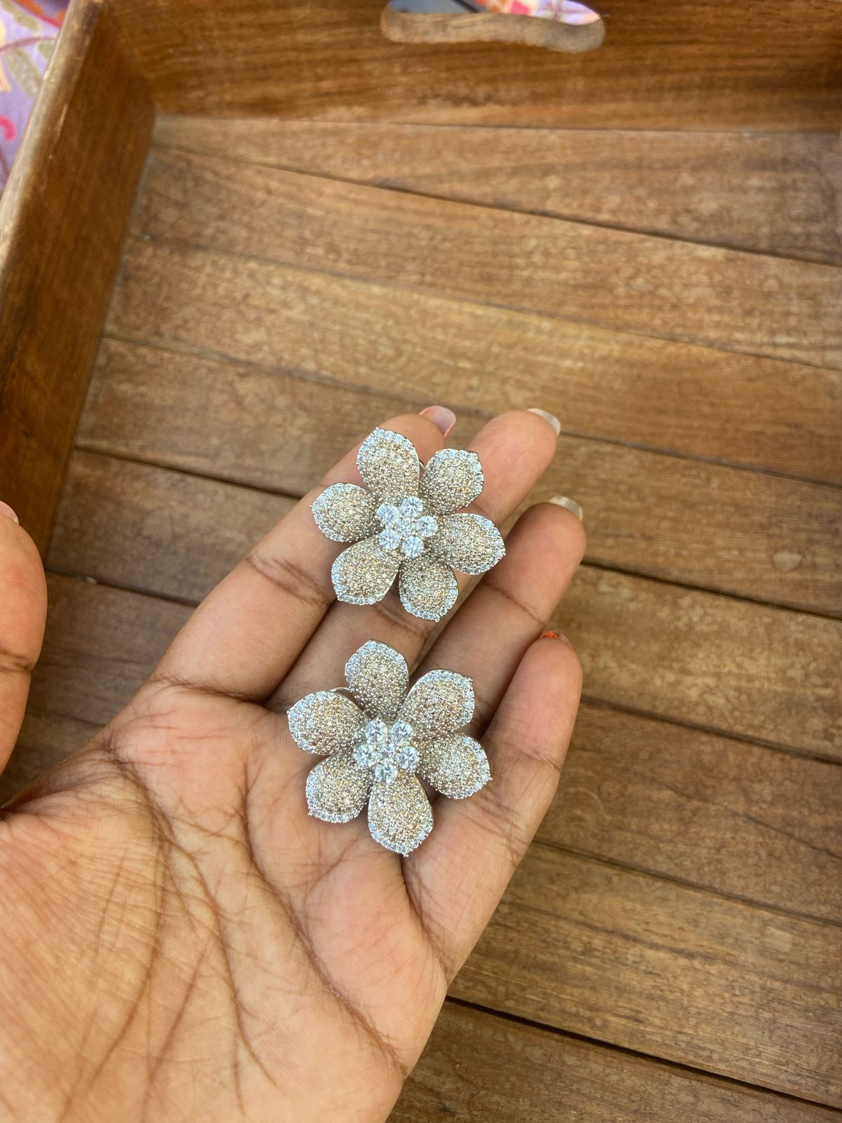 Oversized flower AD stone zircon studs - Alluring Accessories