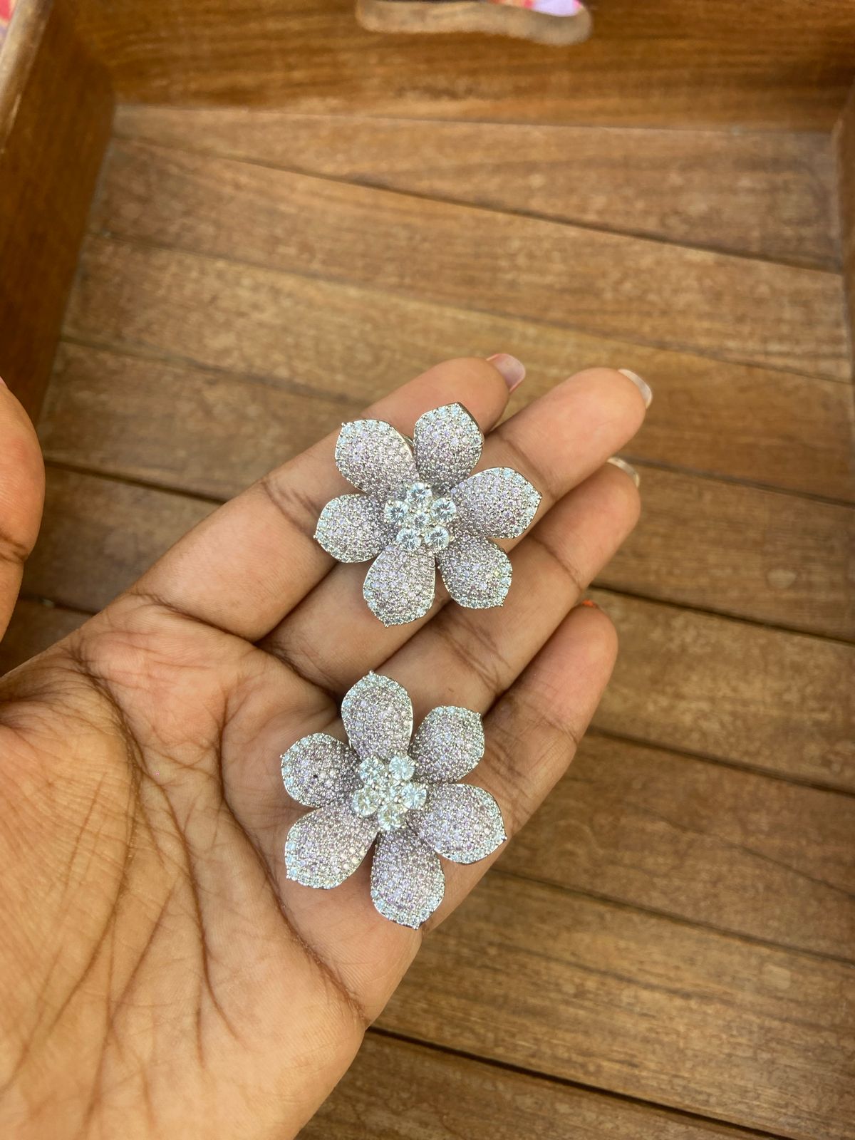 Oversized flower AD stone zircon studs - Alluring Accessories