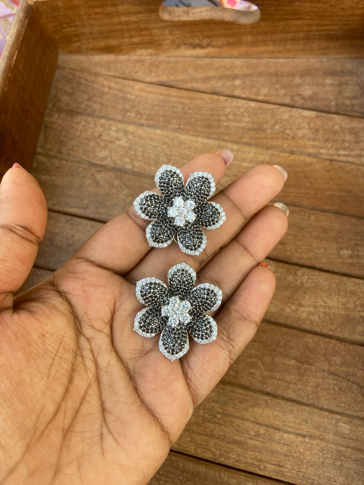 Oversized flower AD stone zircon studs - Alluring Accessories