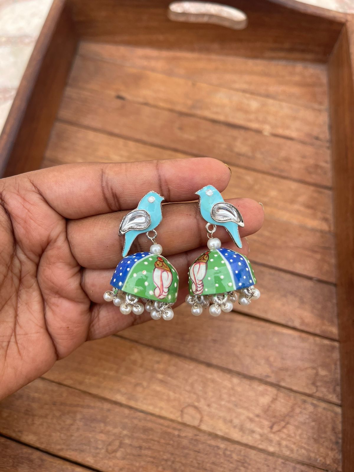 Parrot light weight enamel jhumkas - Alluring Accessories