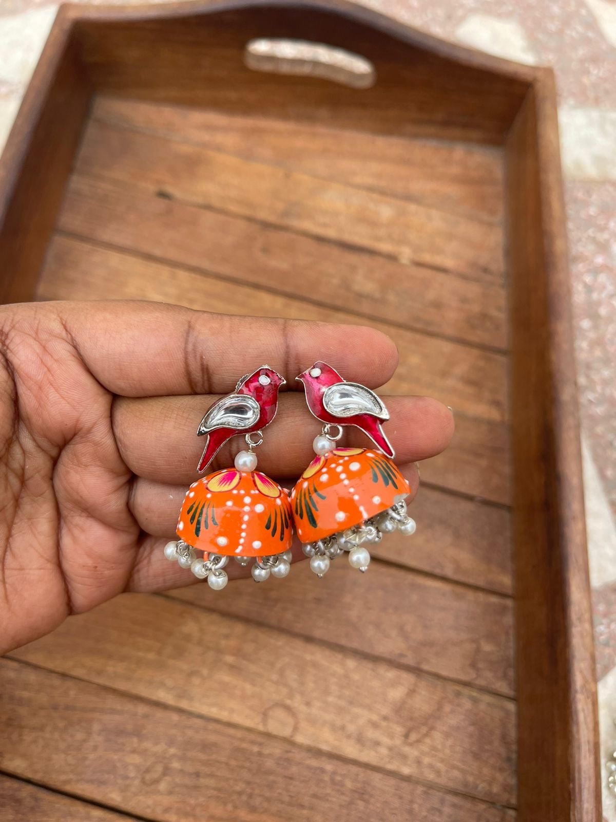 Parrot light weight enamel jhumkas - Alluring Accessories