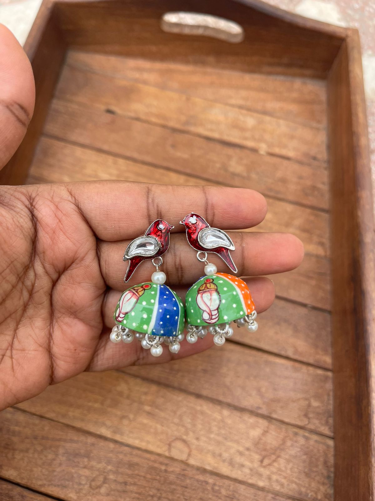 Parrot light weight enamel jhumkas - Alluring Accessories