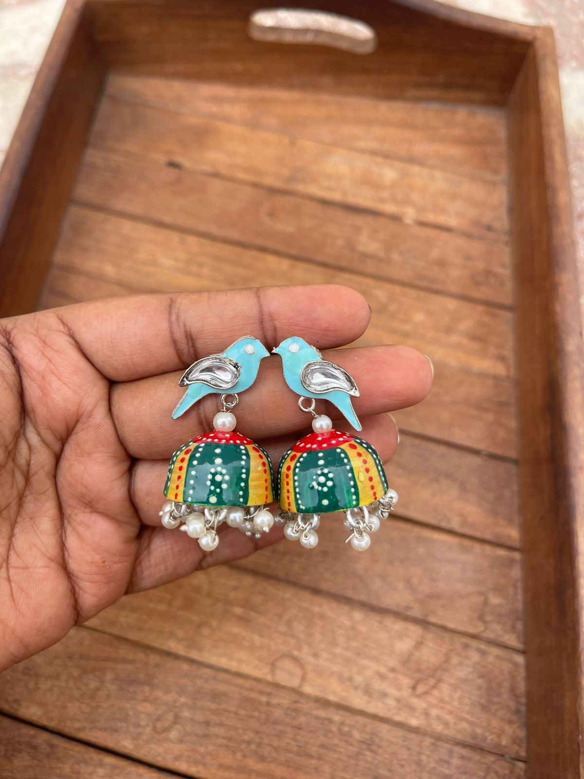 Parrot light weight enamel jhumkas - Alluring Accessories