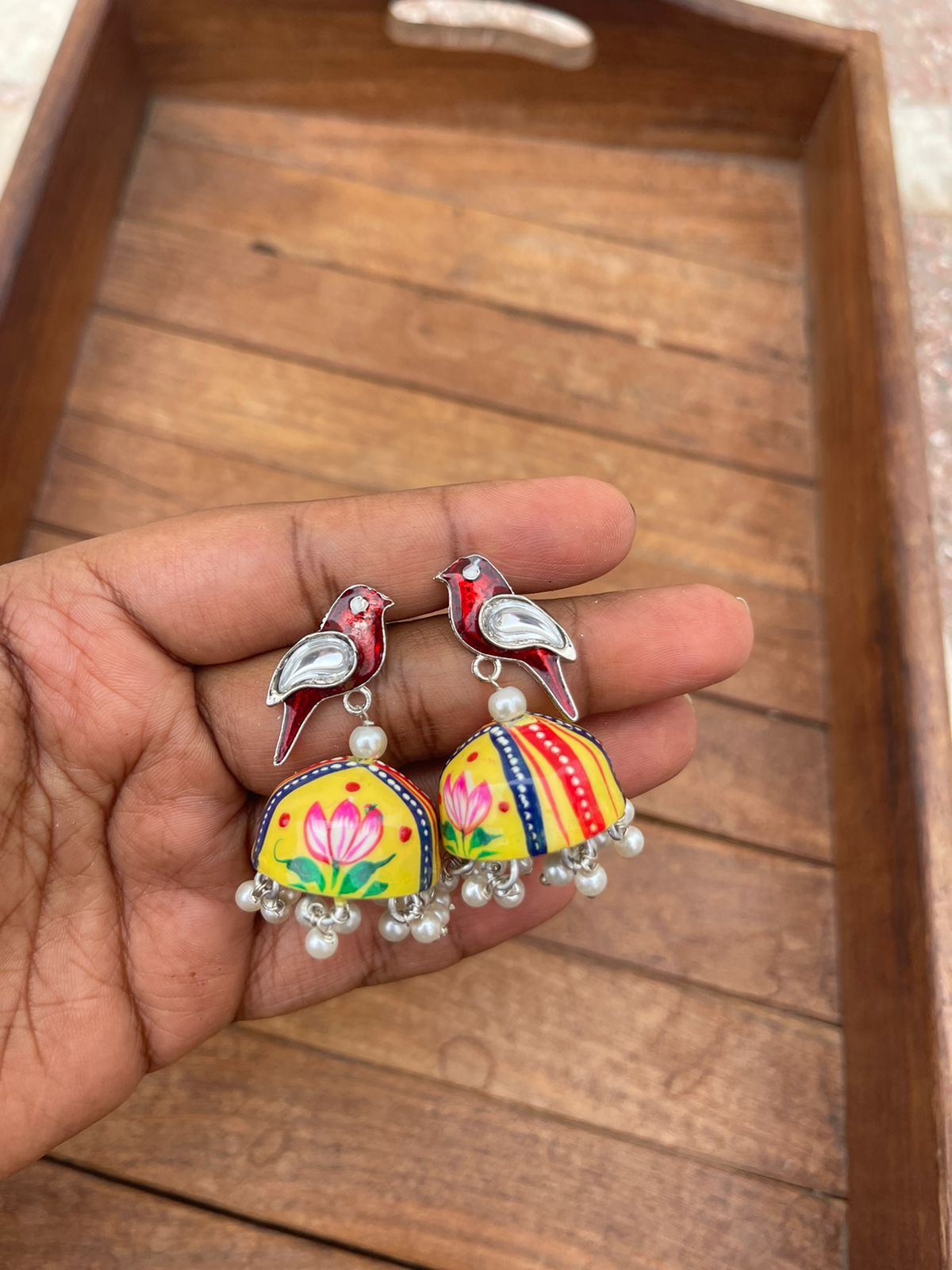 Parrot light weight enamel jhumkas - Alluring Accessories