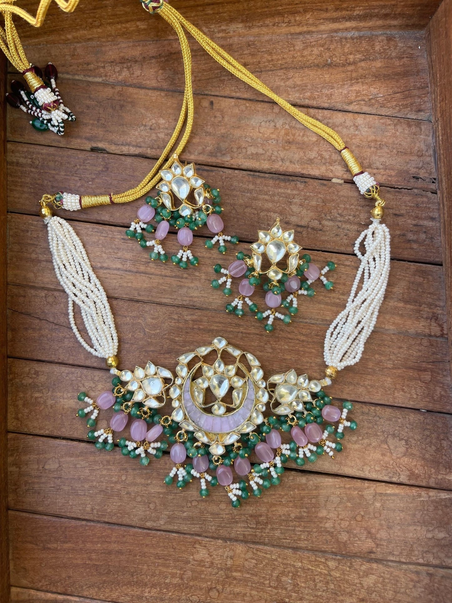 Pastel shade ahmedabadi kundan necklace 5 - Alluring Accessories