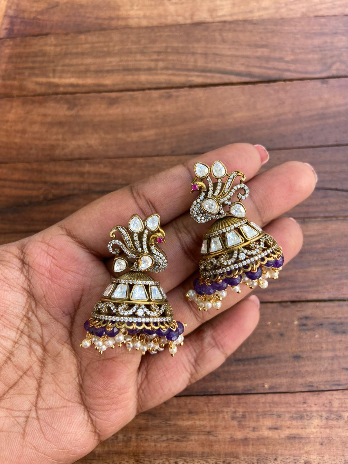 Peacock moissanite classy jhumkas - Alluring Accessories