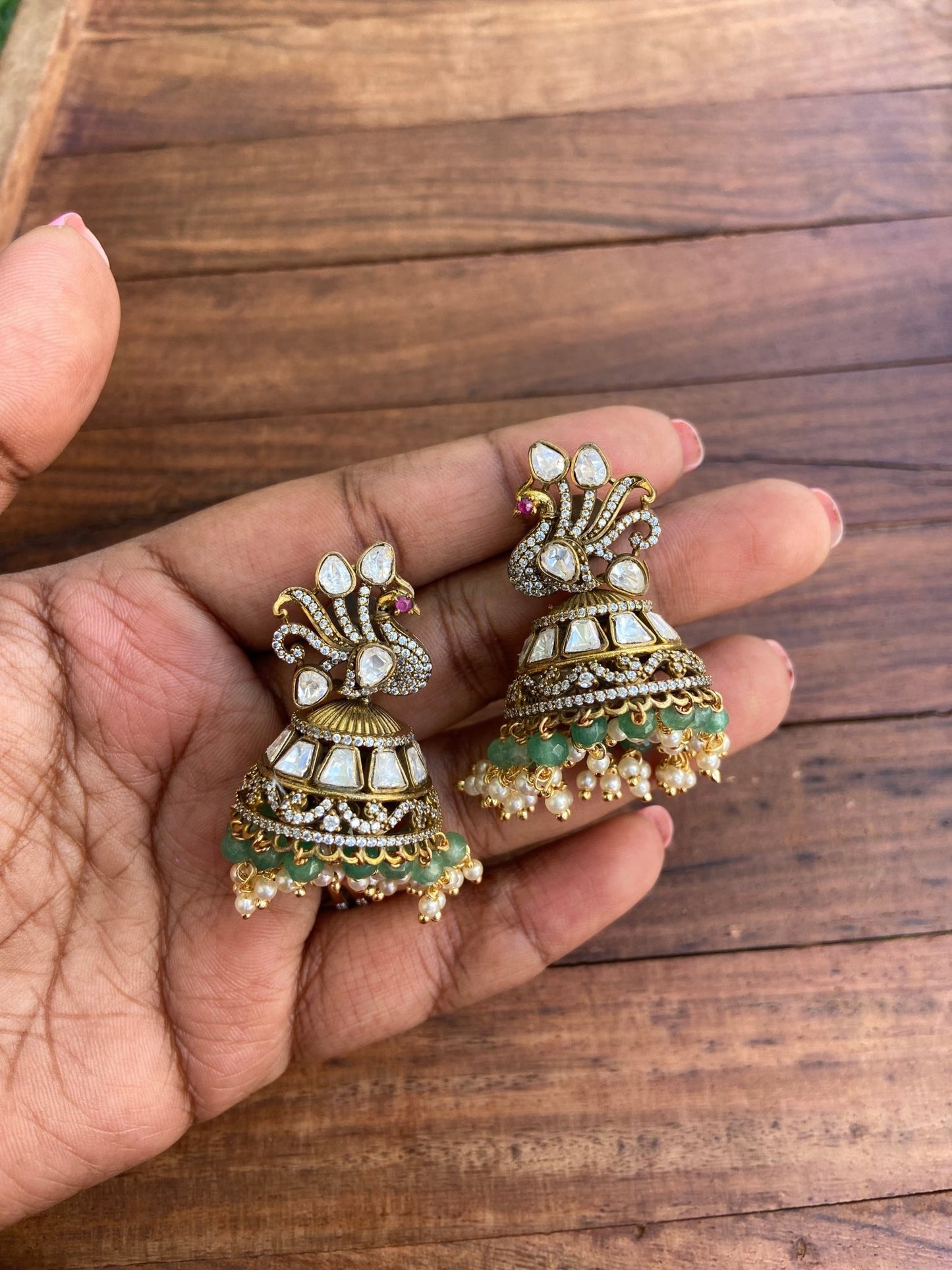 Peacock moissanite classy jhumkas - Alluring Accessories