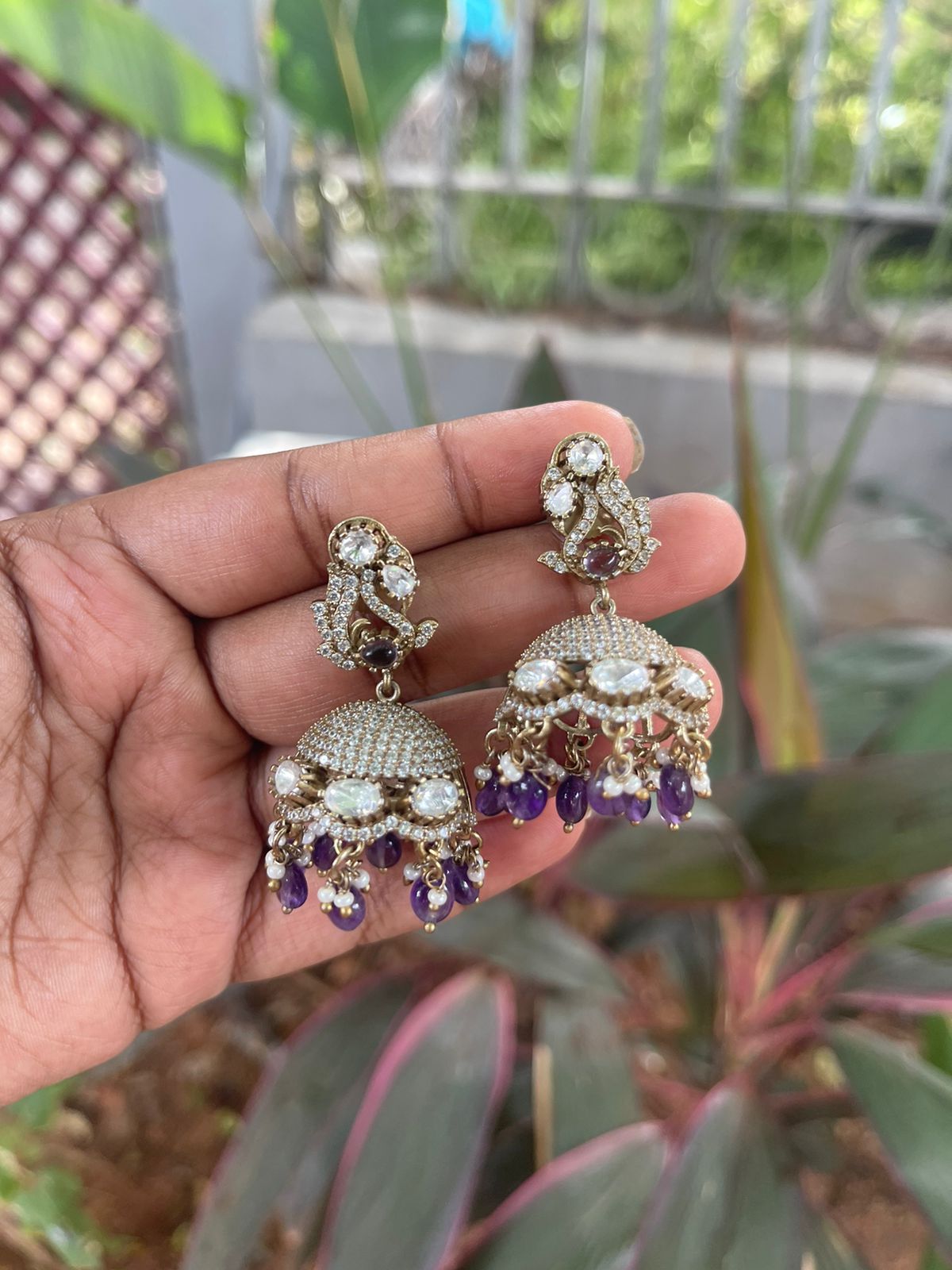 Peacock moissanite full of stone jhumkas - Alluring Accessories