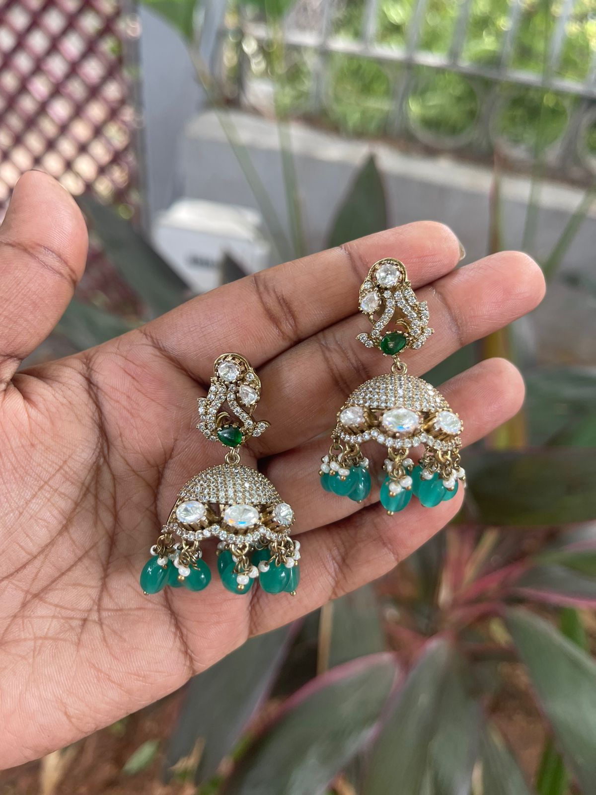 Peacock moissanite full of stone jhumkas - Alluring Accessories