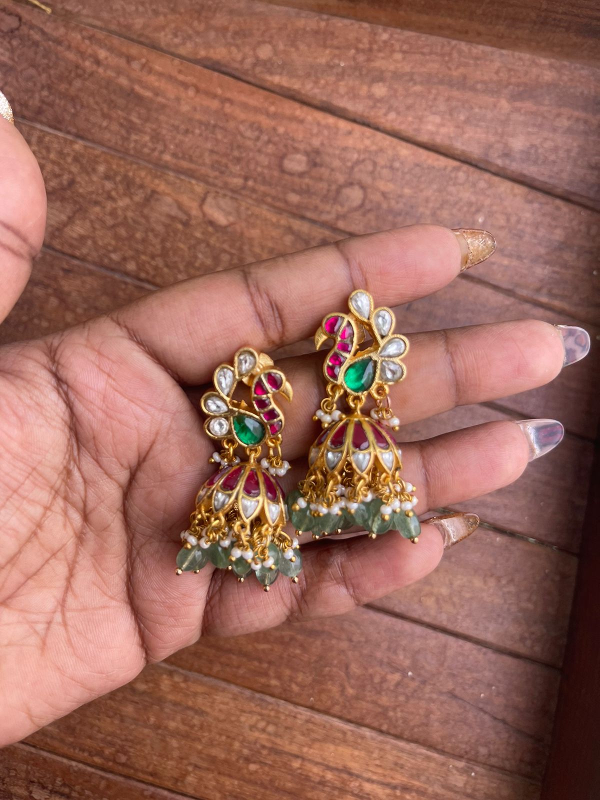 Peacock real kundan jadau jhumkas 2 - Alluring Accessories