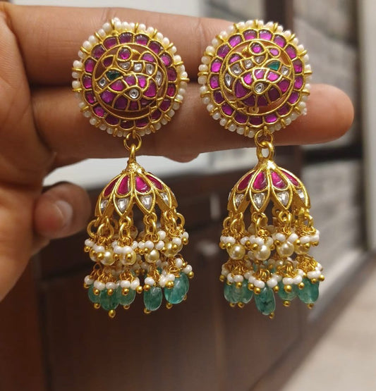 Peacock real kundan pearl hanging jhumkas 4 - Alluring Accessories