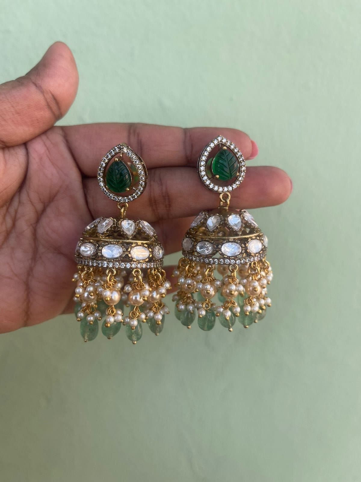 Pearl engraved two layered victorian jhumkas - Alluring Accessories