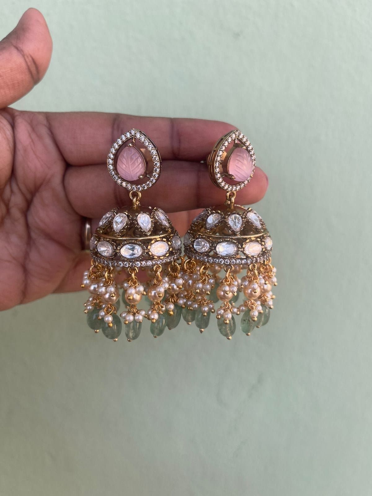 Pearl engraved two layered victorian jhumkas - Alluring Accessories