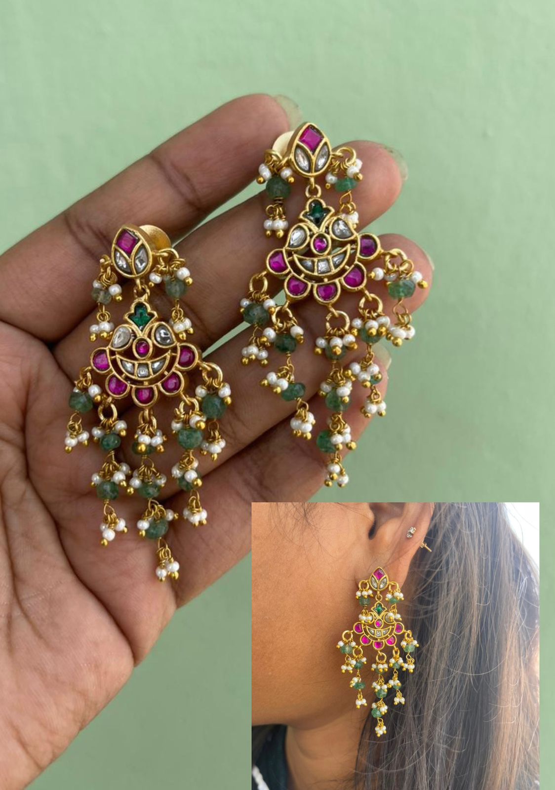 Pearl hanging real kundan stylish earrings 5 - Alluring Accessories