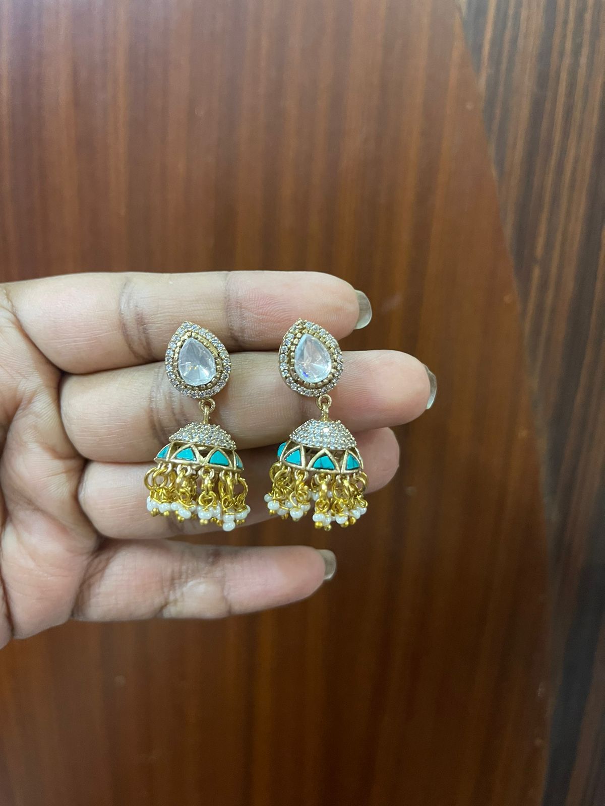 Polki full of stone triangle cute jhumkas - Alluring Accessories