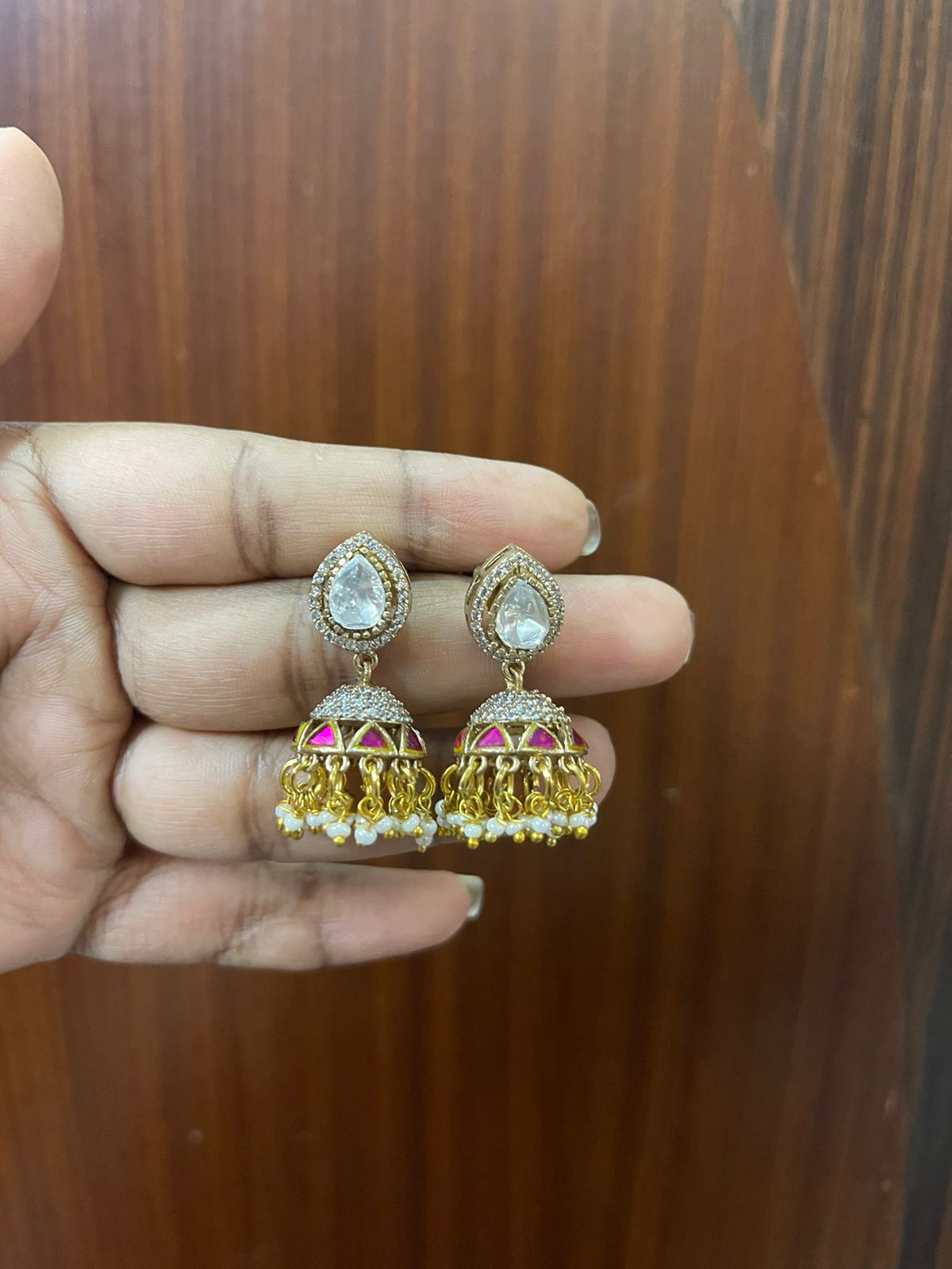 Polki full of stone triangle cute jhumkas - Alluring Accessories