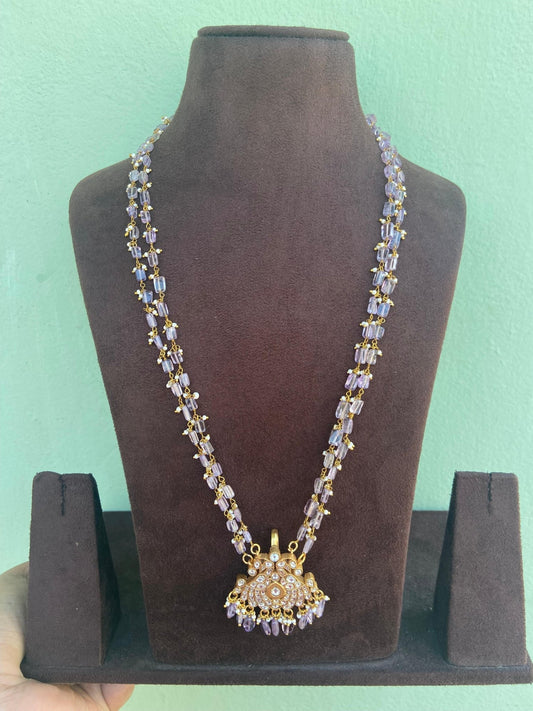 Purple Real Kundan cylindrical designer beads mala - Alluring Accessories