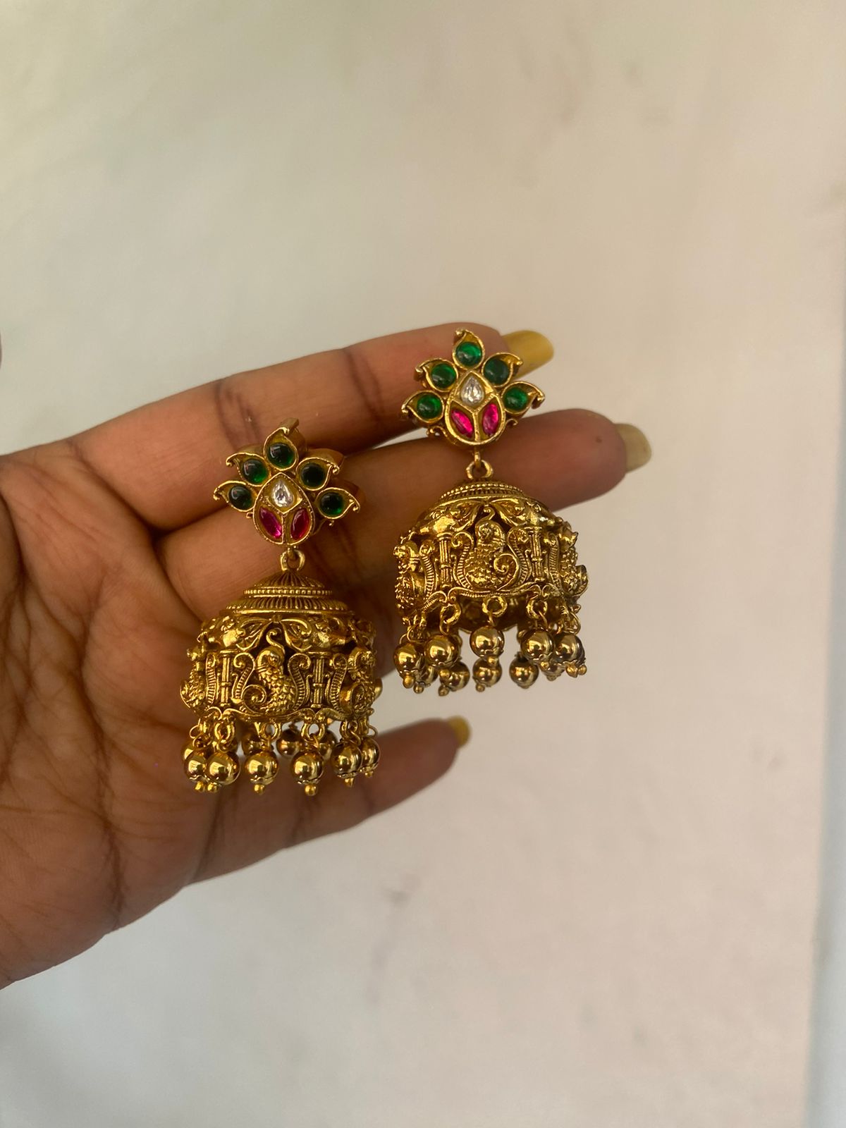 Real kundan antique peacock jhumkas - Alluring Accessories