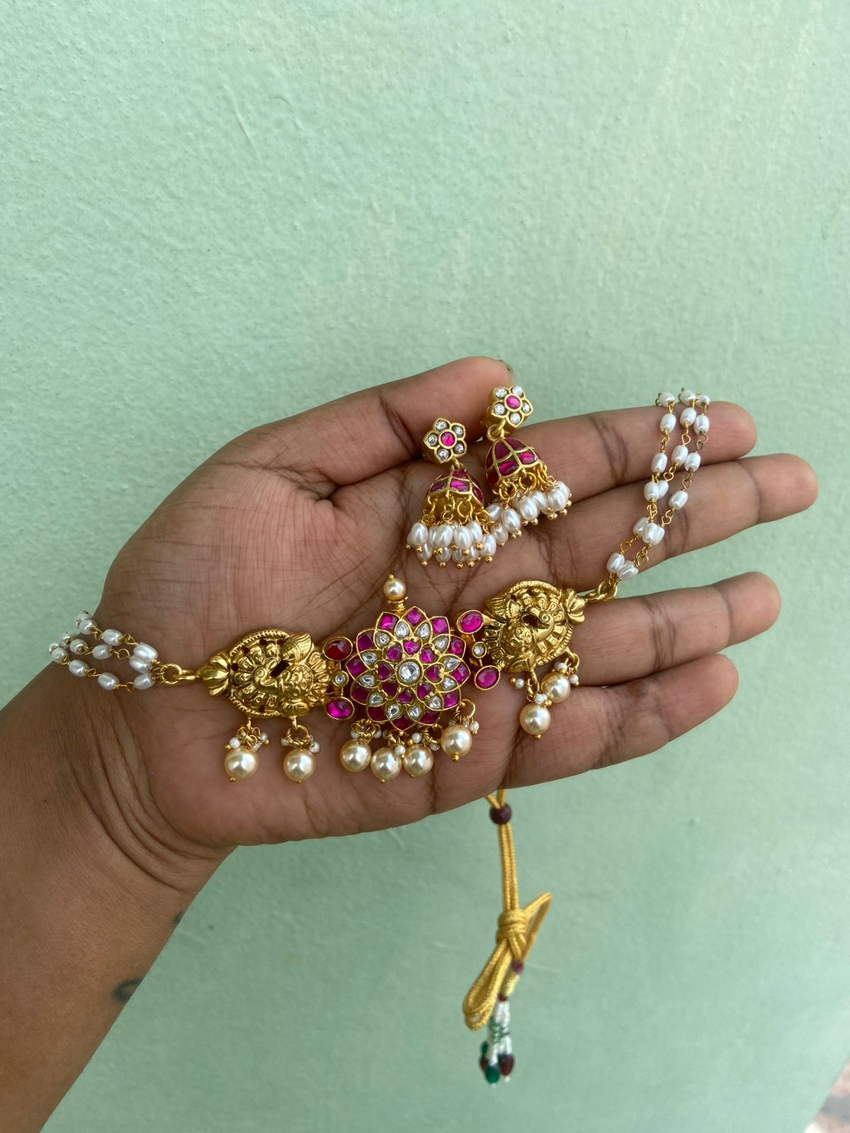 Real kundan choker and jhumkas combo 3 - Alluring Accessories