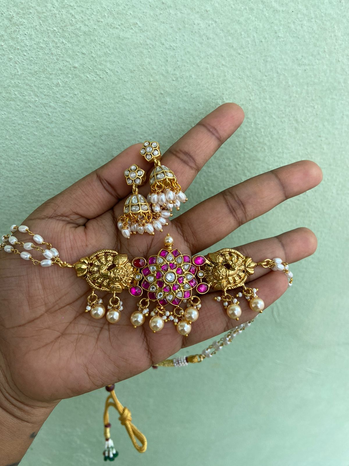 Real kundan choker and jhumkas combo 3 - Alluring Accessories