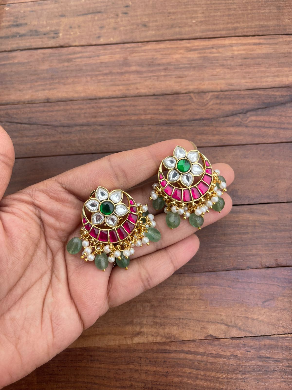 Real kundan flower Chandbali earrings - Alluring Accessories