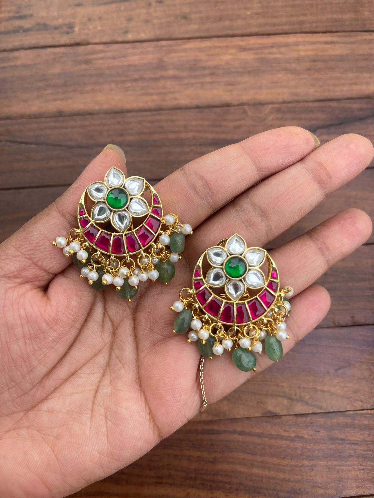 Real kundan flower Chandbali earrings - Alluring Accessories