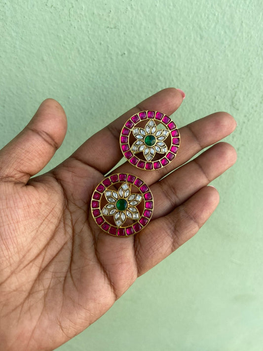 Real kundan flower star oversized studs - Alluring Accessories