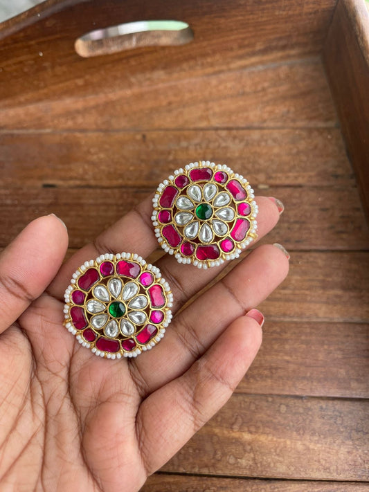 Real kundan multi colour oversized studs - Alluring Accessories