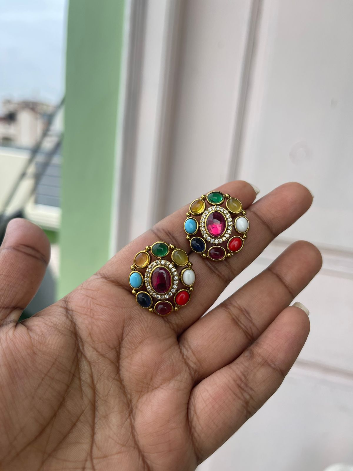 Real kundan navaratan studs 5 - Alluring Accessories