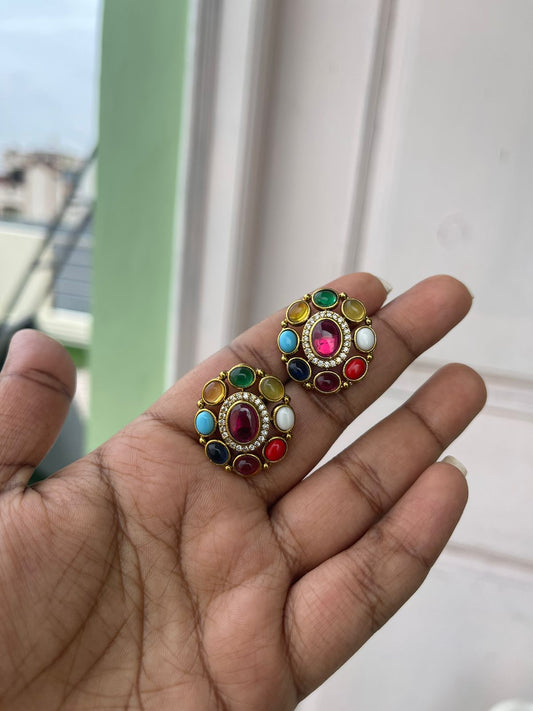 Real kundan navaratan studs 5 - Alluring Accessories