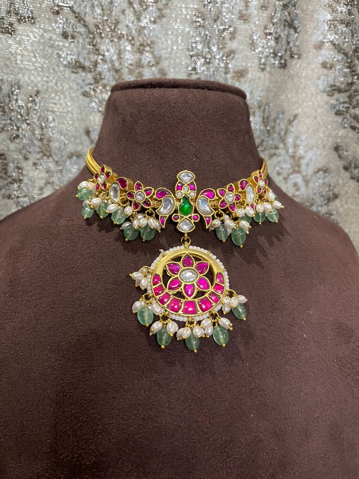 Real Kundan parrot necklace with earrings - Alluring Accessories