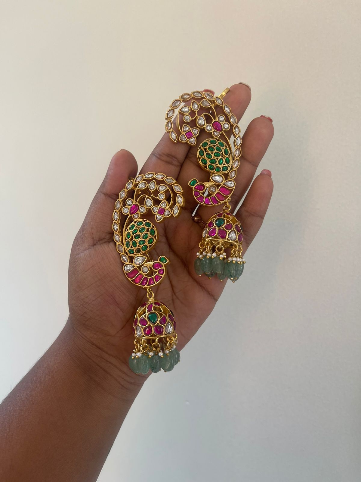 Real Kundan peacock earcuff jhumkas 3 - Alluring Accessories